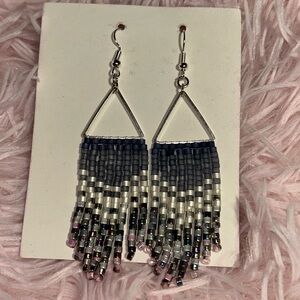 Beaded Dangle Earrings in Blue and Silver